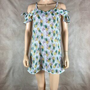 MIKEN SWIM Pineapple Print Cold-Shoulder Chiffon Cover-Up Dress NWT XS